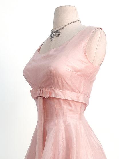 1950s Pretty in Soft Pink Organza Party Dress / Small