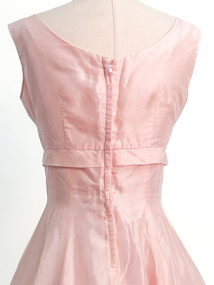 1950s Pretty in Soft Pink Organza Party Dress / Small