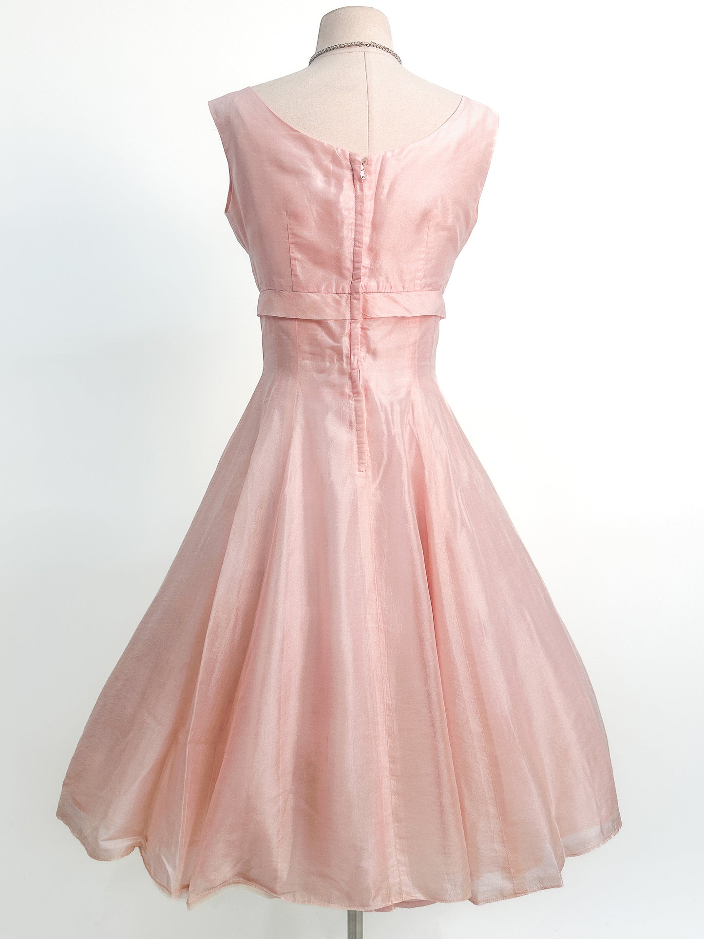 1950s Pretty in Soft Pink Organza Party Dress / Small