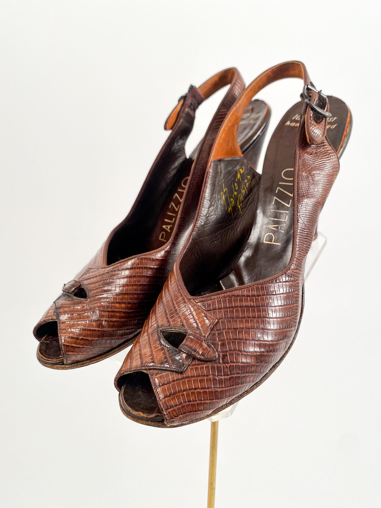 1940s Brown Leather Slingback Heels/ Size 7.5