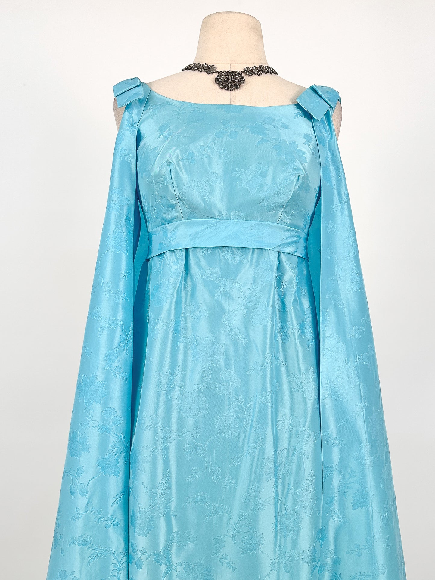 1960s Aquamarine Embossed Satin Evening Gown / Bust 32