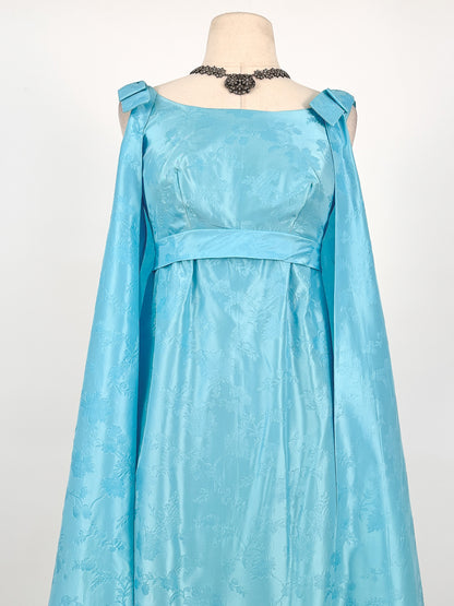 1960s Aquamarine Embossed Satin Evening Gown / Bust 32