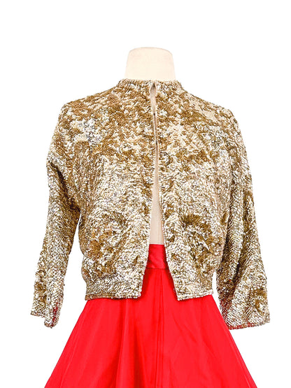 1950s Sequins Cardigan with Silk Lining / Up to Bust 38