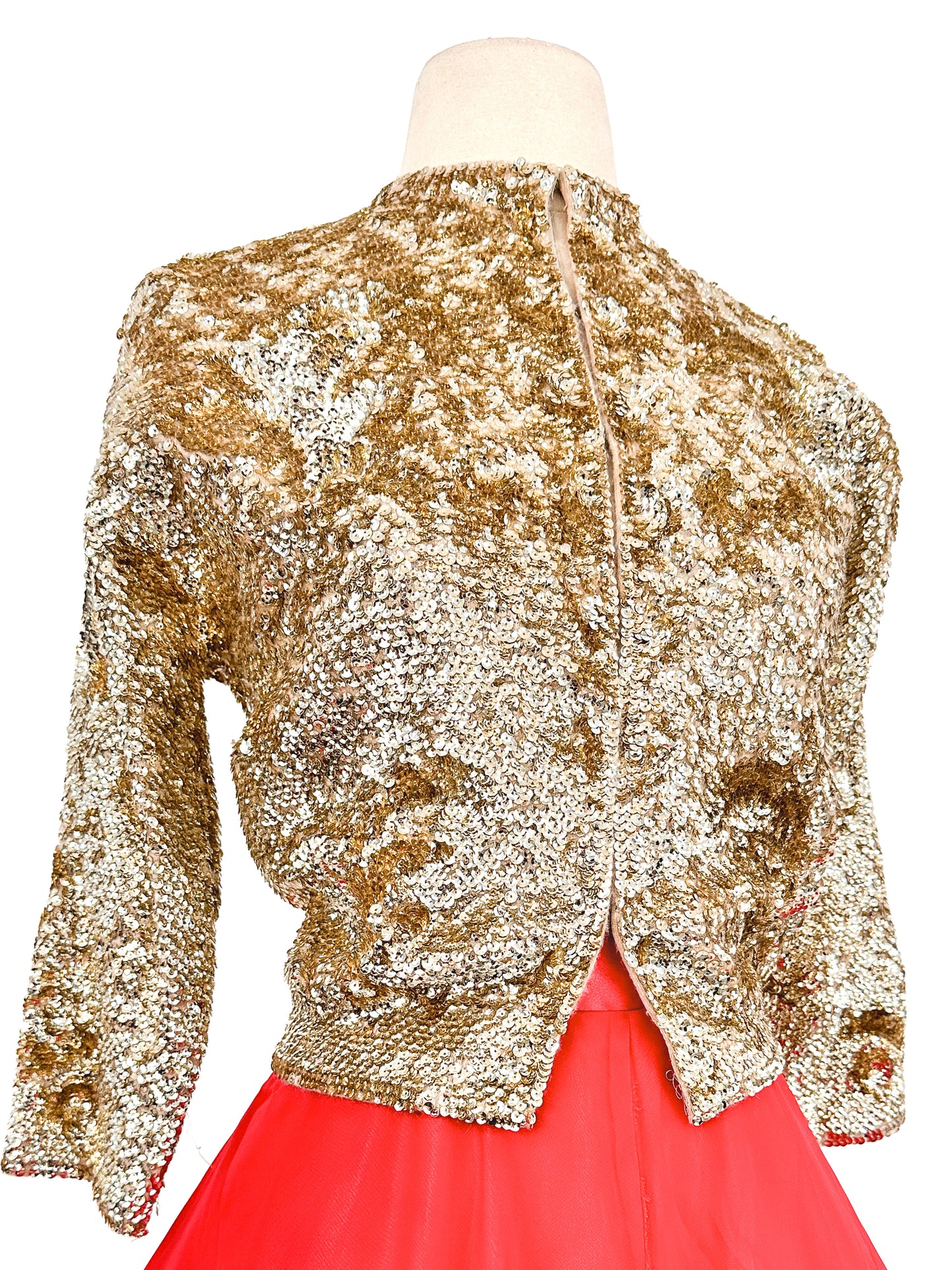 1950s Sequins Cardigan with Silk Lining / Up to Bust 38