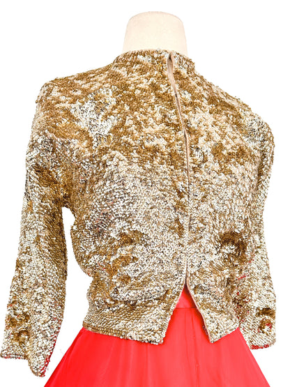 1950s Sequins Cardigan with Silk Lining / Up to Bust 38