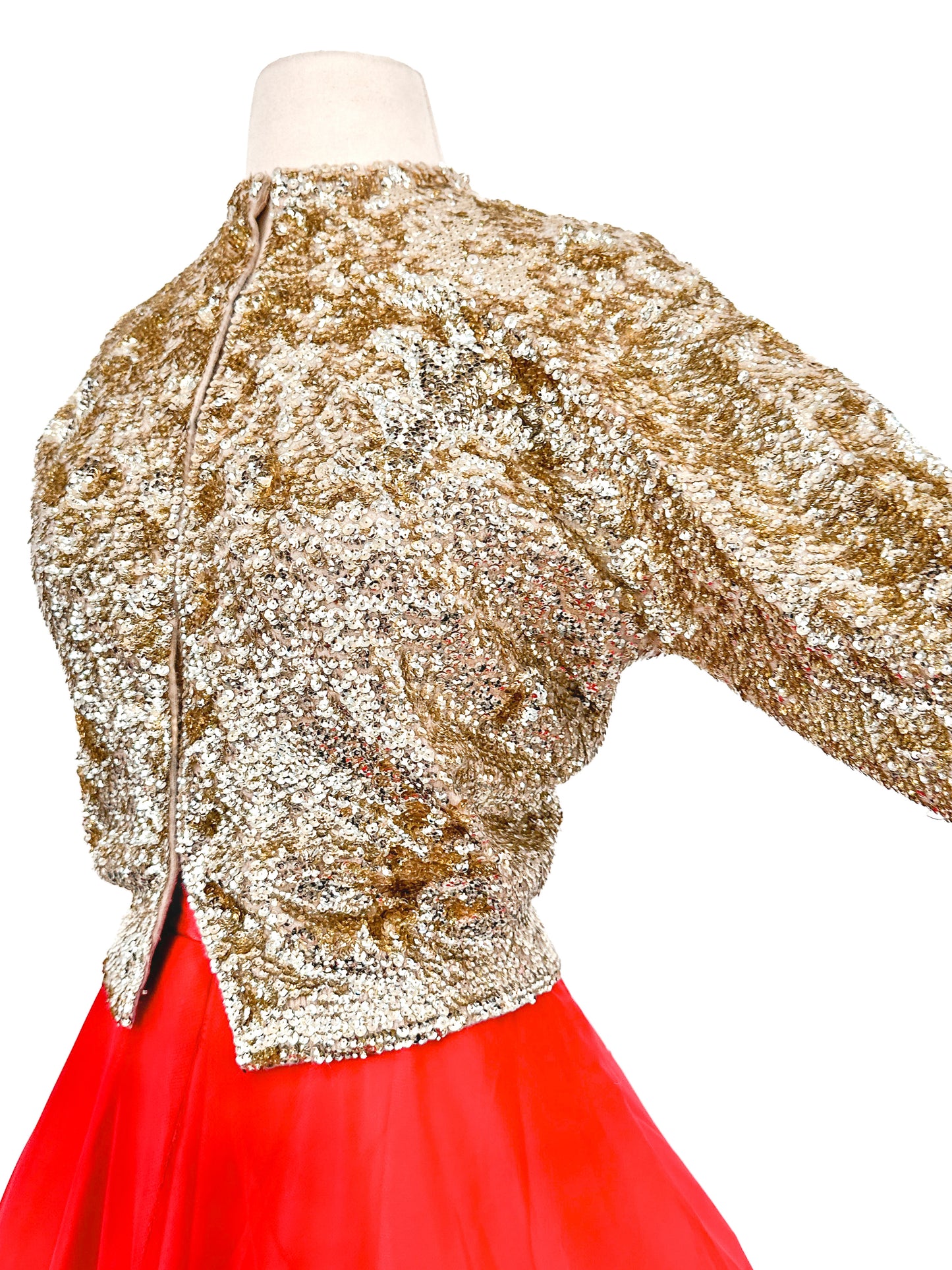 1950s Sequins Cardigan with Silk Lining / Up to Bust 38