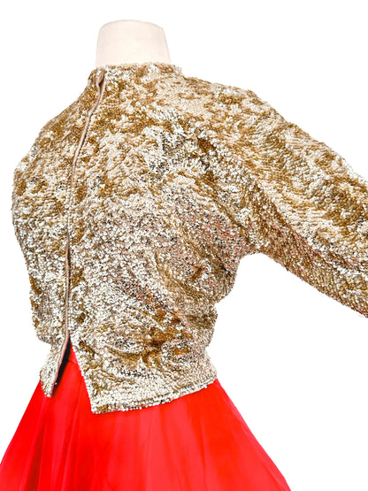 1950s Sequins Cardigan with Silk Lining / Up to Bust 38