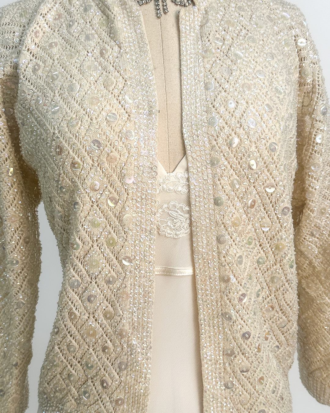1950s Sparkling Iridescent Sequined Cardigan / Large