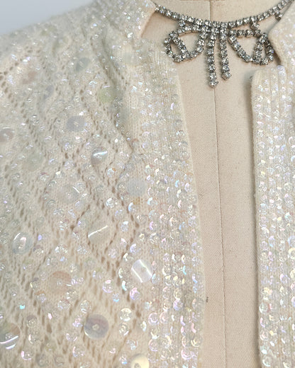 1950s Sparkling Iridescent Sequined Cardigan / Large