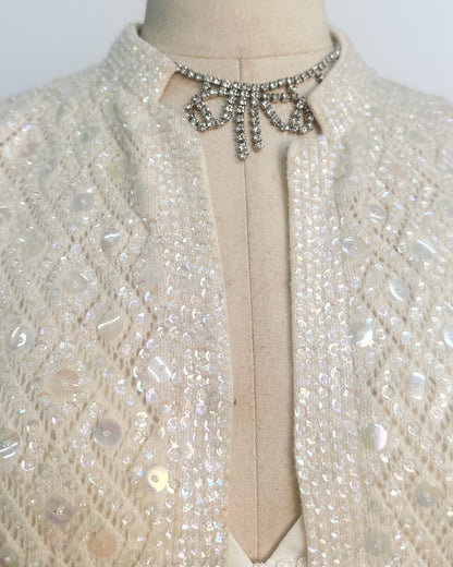1950s Sparkling Iridescent Sequined Cardigan / Large