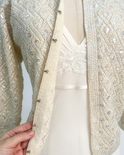 1950s Sparkling Iridescent Sequined Cardigan / Large