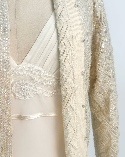 1950s Sparkling Iridescent Sequined Cardigan / Large