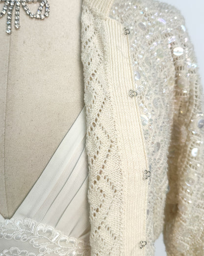 1950s Sparkling Iridescent Sequined Cardigan / Large
