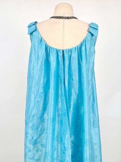 1960s Aquamarine Embossed Satin Evening Gown / Bust 32
