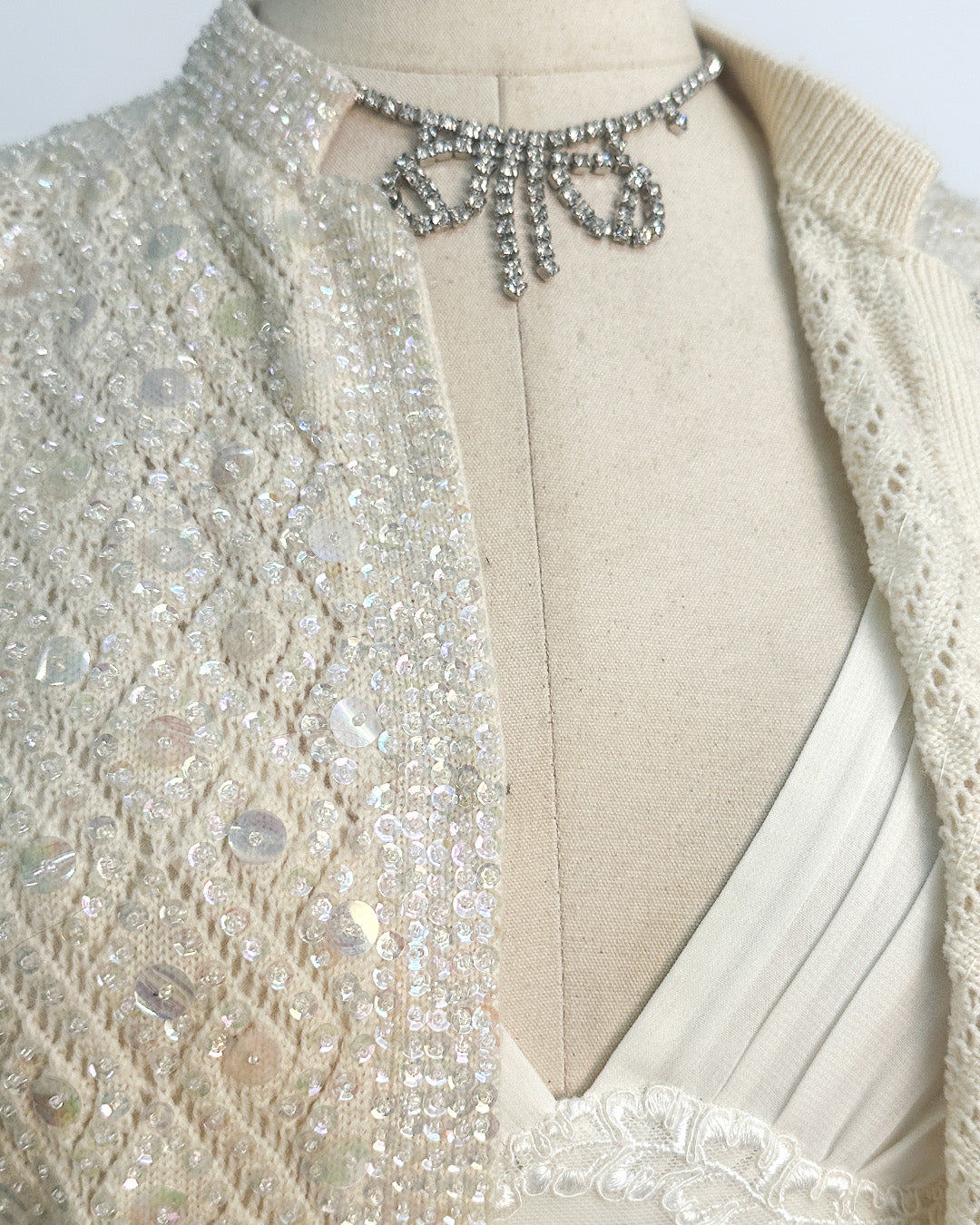 1950s Sparkling Iridescent Sequined Cardigan / Large