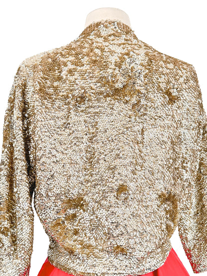 1950s Sequins Cardigan with Silk Lining / Up to Bust 38
