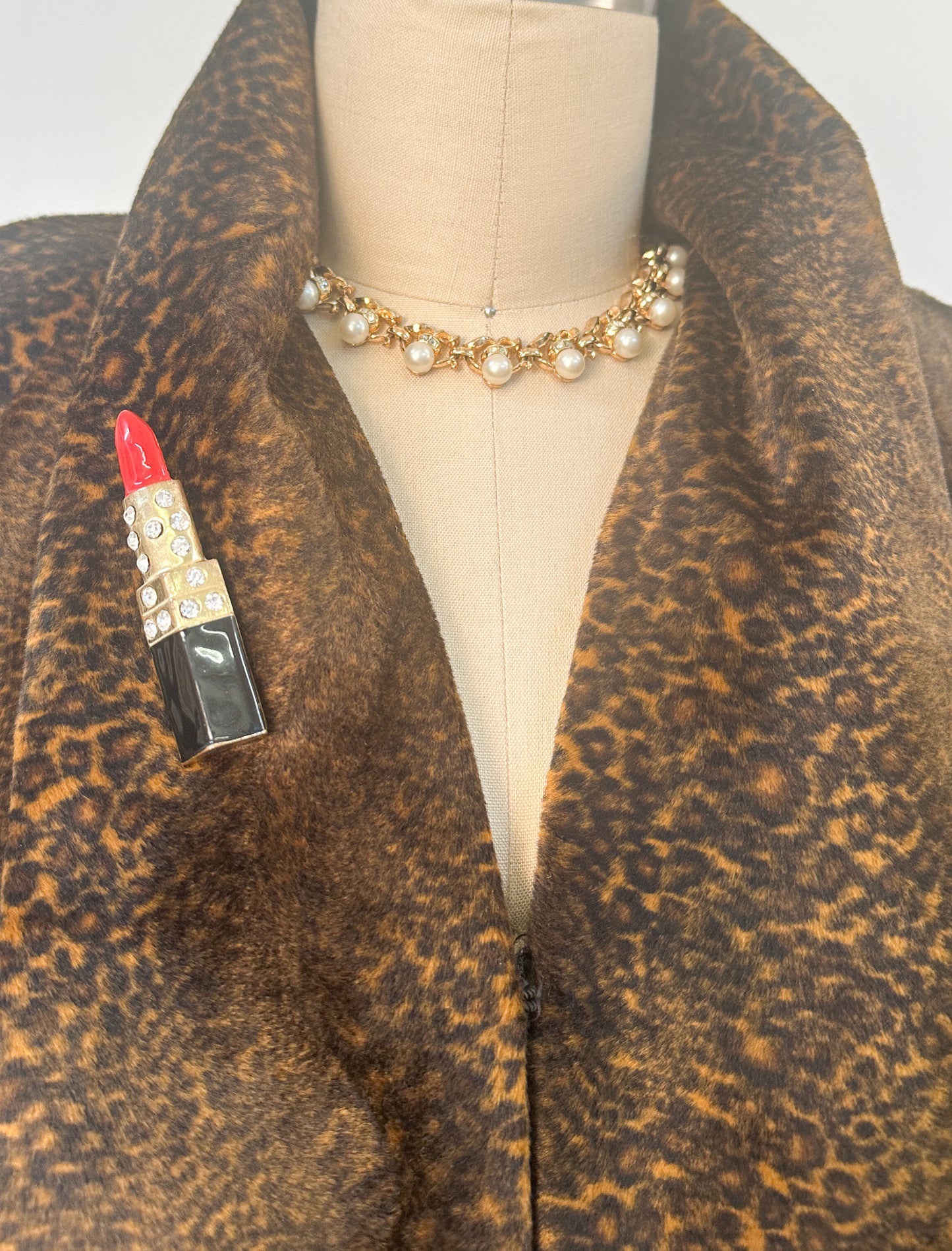 1980s Chocolate Leopard Print Faux Fur Coat