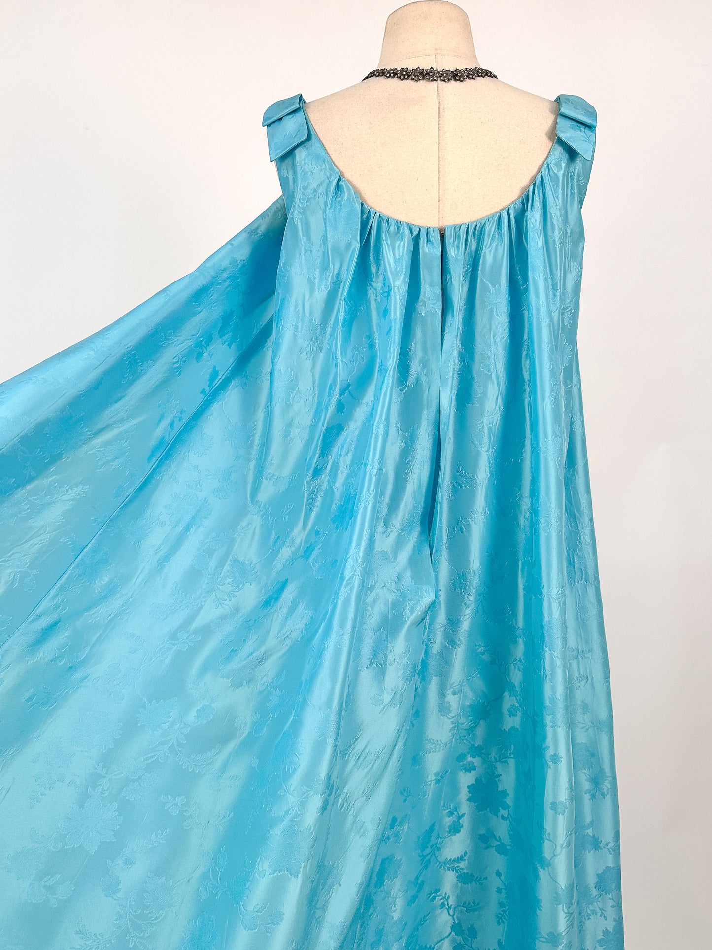 1960s Aquamarine Embossed Satin Evening Gown / Bust 32