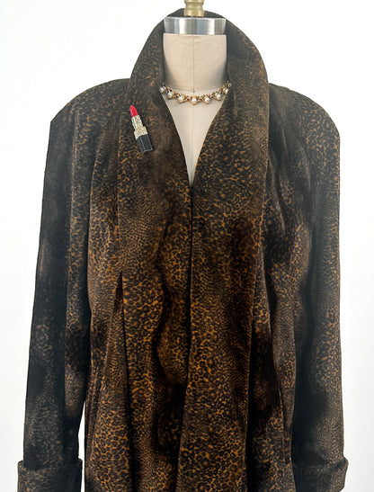 1980s Chocolate Leopard Print Faux Fur Coat