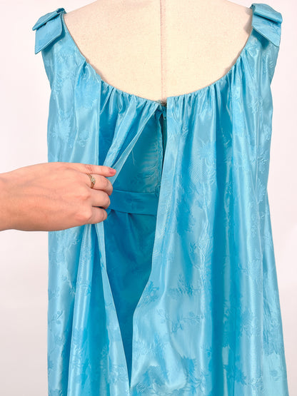 1960s Aquamarine Embossed Satin Evening Gown / Bust 32