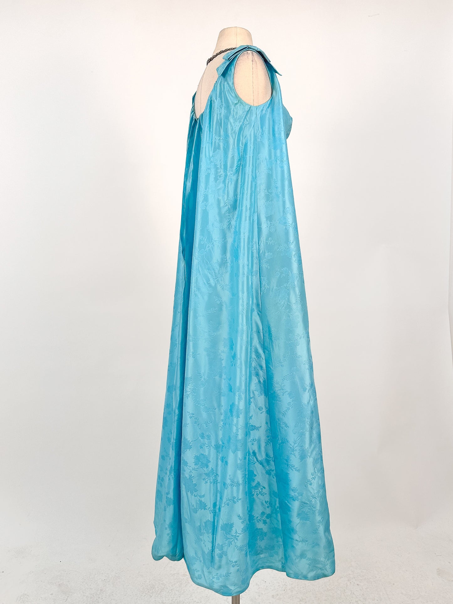 1960s Aquamarine Embossed Satin Evening Gown / Bust 32