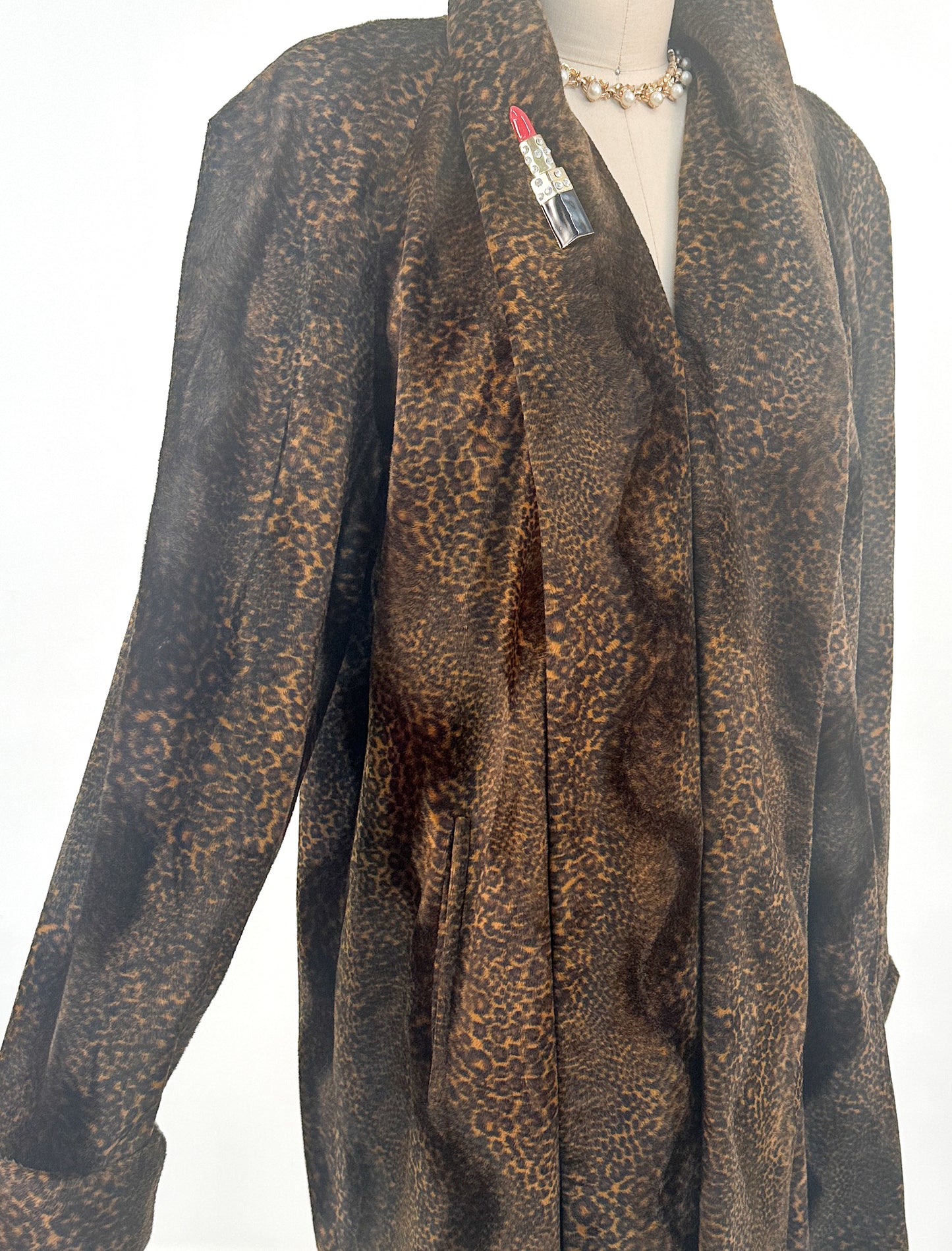 1980s Chocolate Leopard Print Faux Fur Coat