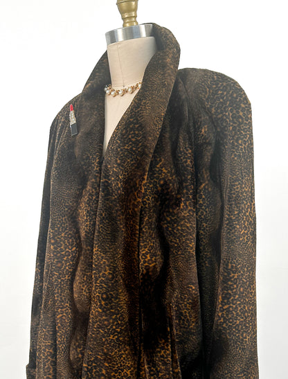 1980s Chocolate Leopard Print Faux Fur Coat