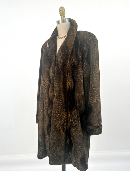 1980s Chocolate Leopard Print Faux Fur Coat