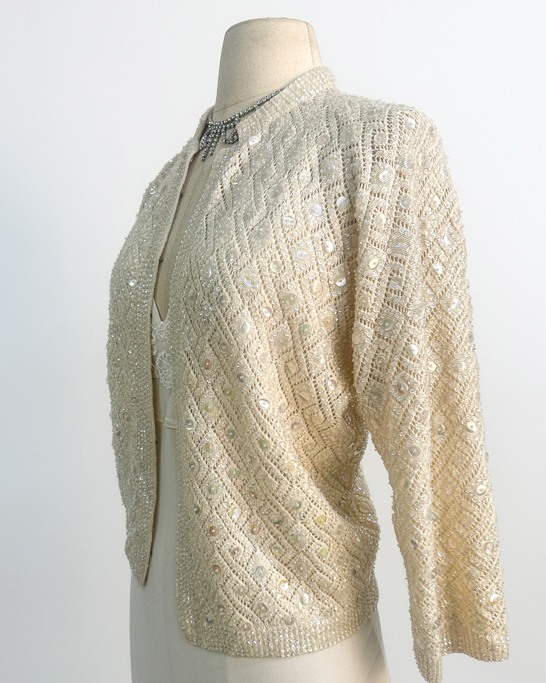 1950s Sparkling Iridescent Sequined Cardigan / Large