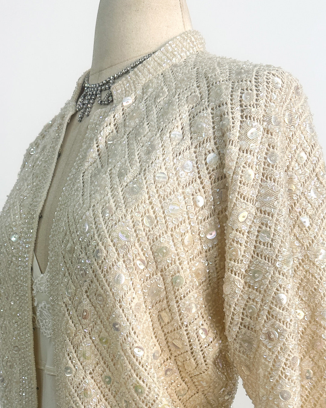 1950s Sparkling Iridescent Sequined Cardigan / Large