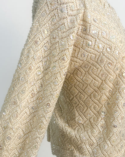 1950s Sparkling Iridescent Sequined Cardigan / Large