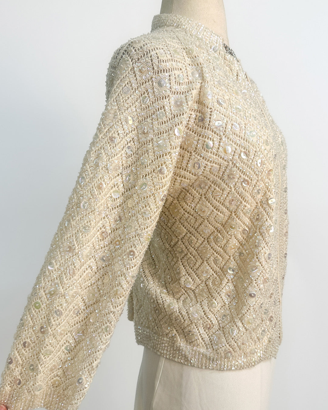 1950s Sparkling Iridescent Sequined Cardigan / Large