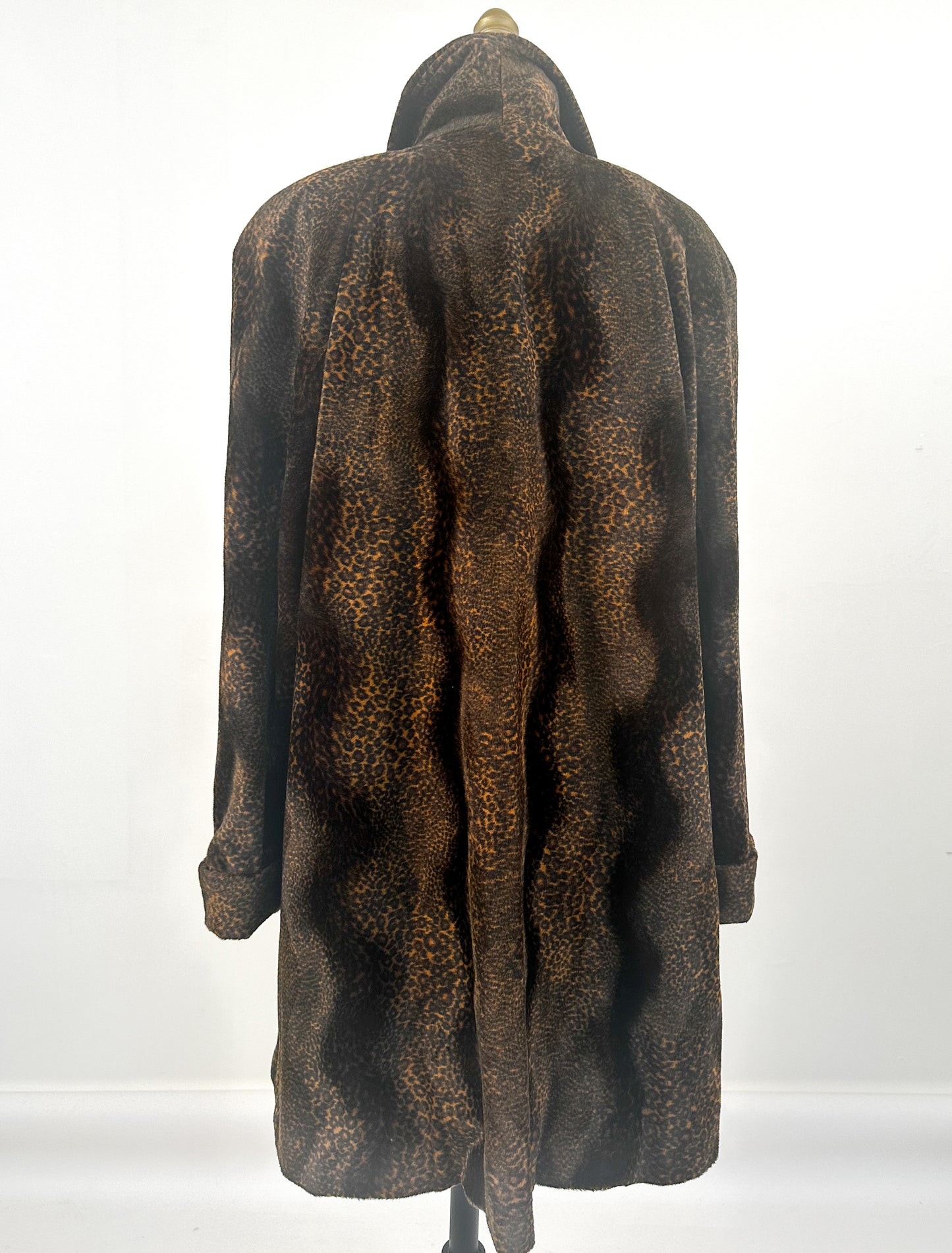 1980s Chocolate Leopard Print Faux Fur Coat