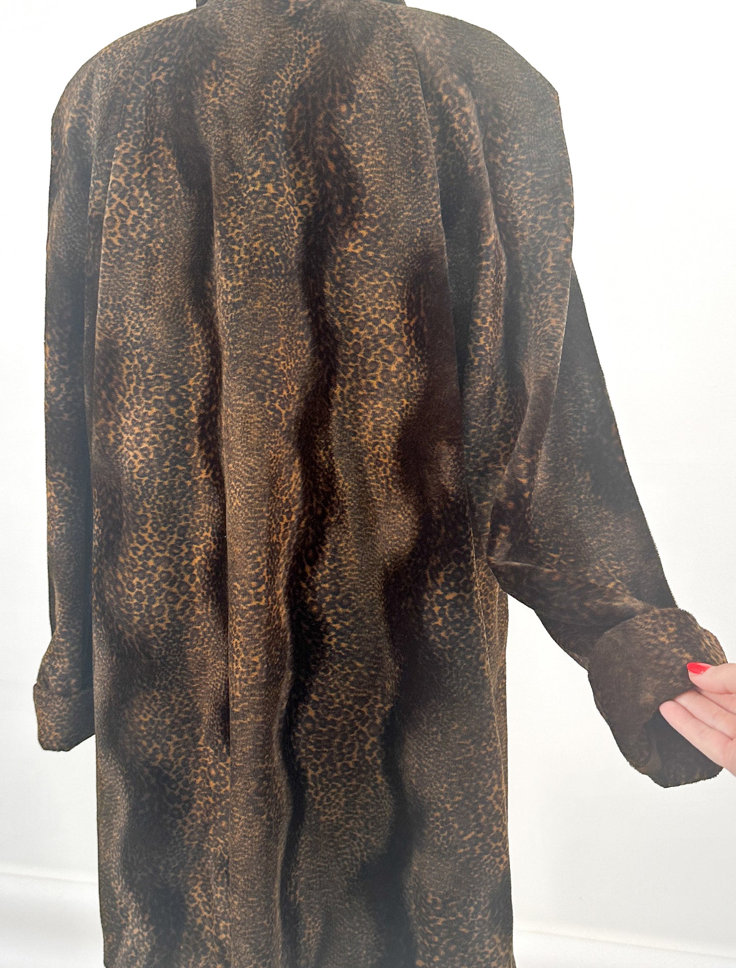 1980s Chocolate Leopard Print Faux Fur Coat