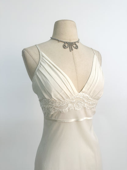 1990s Ethereal White Chiffon Slip Dress / Medium