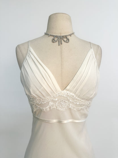 1990s Ethereal White Chiffon Slip Dress / Medium