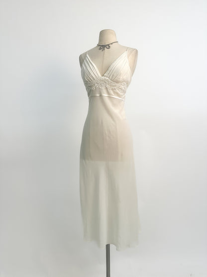 1990s Ethereal White Chiffon Slip Dress / Medium