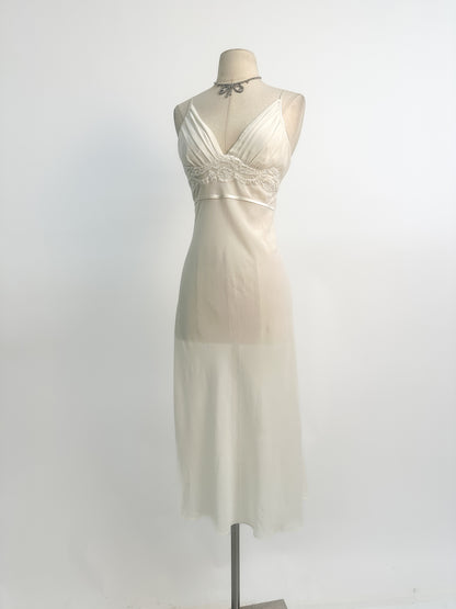 1990s Ethereal White Chiffon Slip Dress / Medium