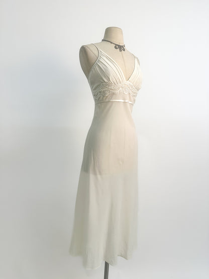 1990s Ethereal White Chiffon Slip Dress / Medium