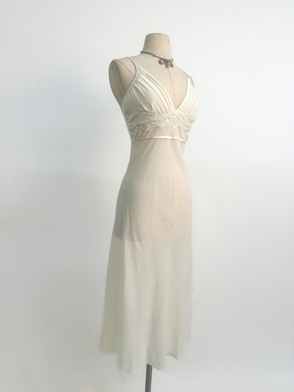 1990s Ethereal White Chiffon Slip Dress / Medium