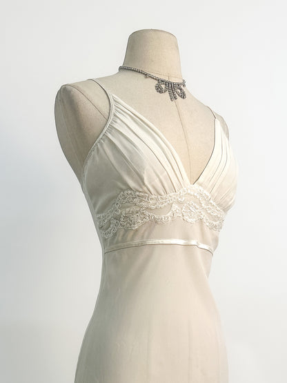 1990s Ethereal White Chiffon Slip Dress / Medium
