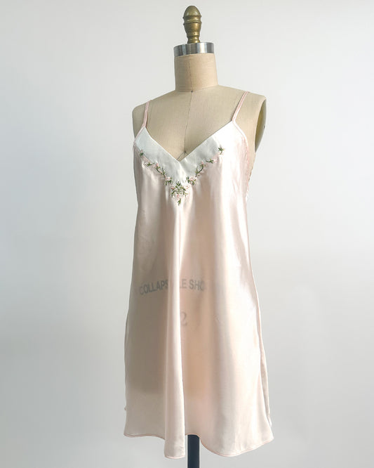 1980s Silky Slip with Pearls and Roses Accents / Medium