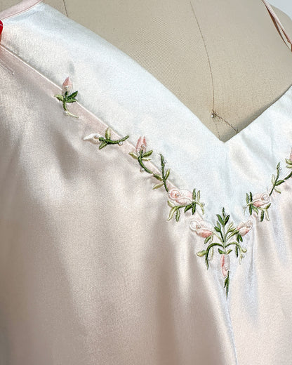 1980s Silky Slip with Pearls and Roses Accents / Medium