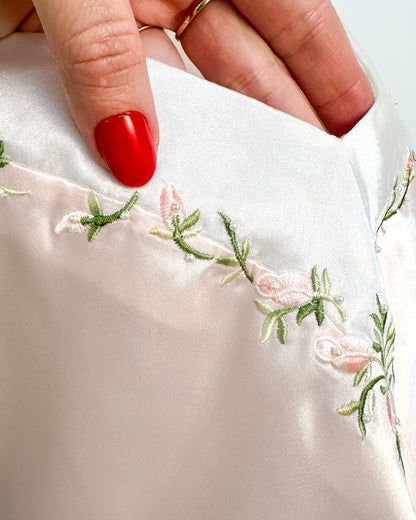 1980s Silky Slip with Pearls and Roses Accents / Medium