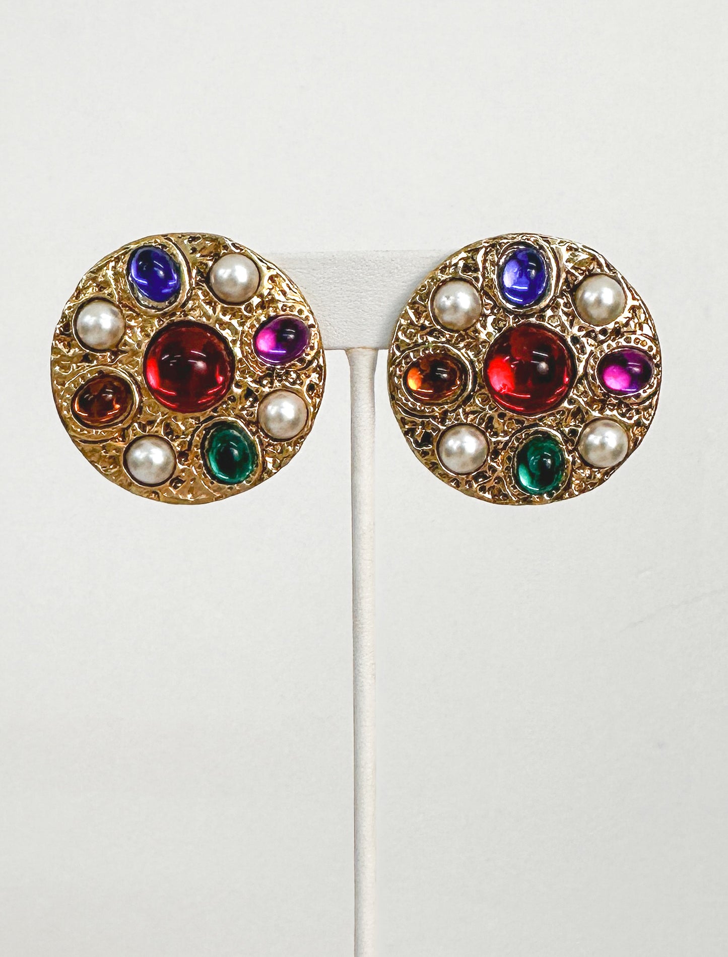 1990s Gold Clip-ons with Multi-Colored Gems