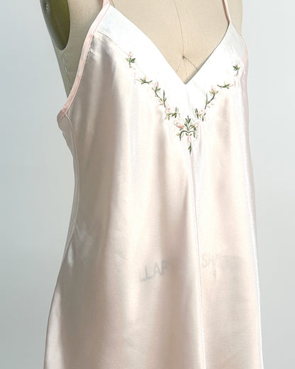 1980s Silky Slip with Pearls and Roses Accents / Medium