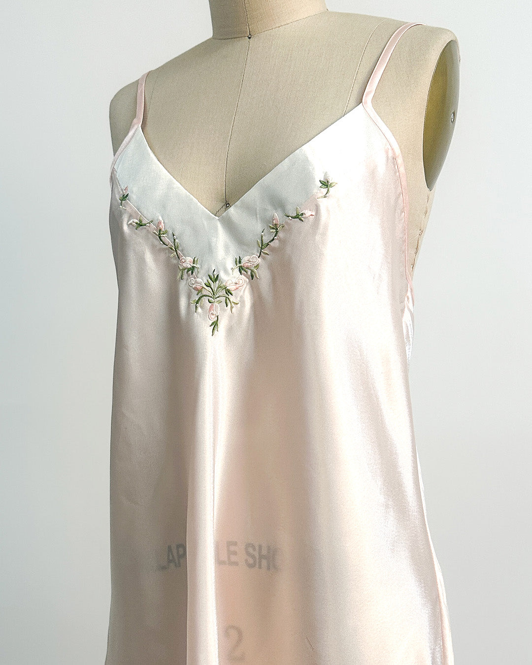 1980s Silky Slip with Pearls and Roses Accents / Medium