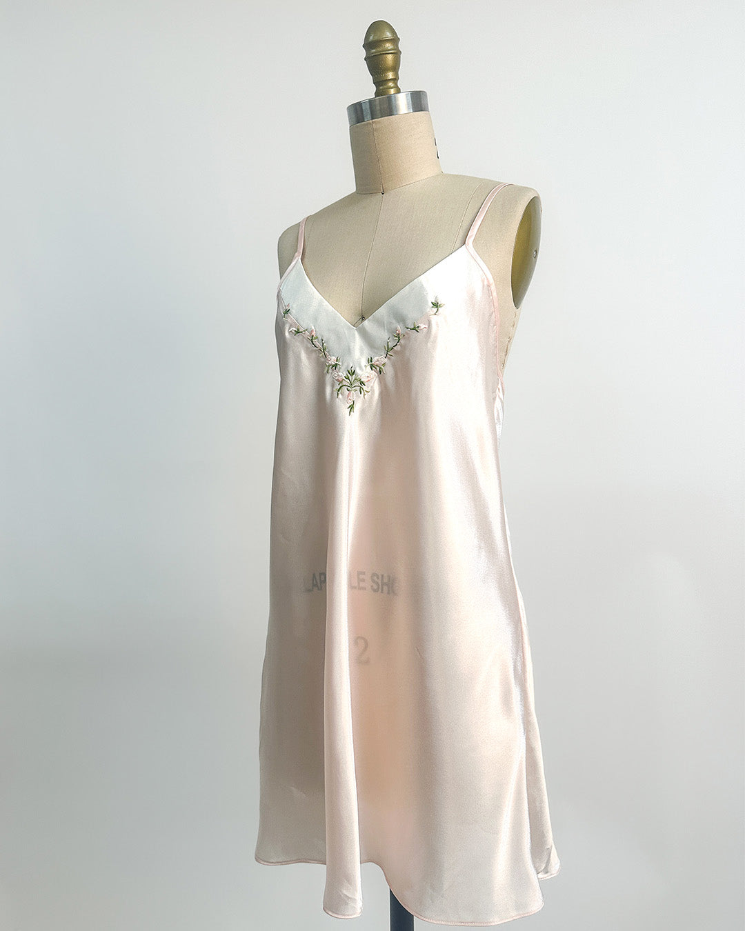 1980s Silky Slip with Pearls and Roses Accents / Medium