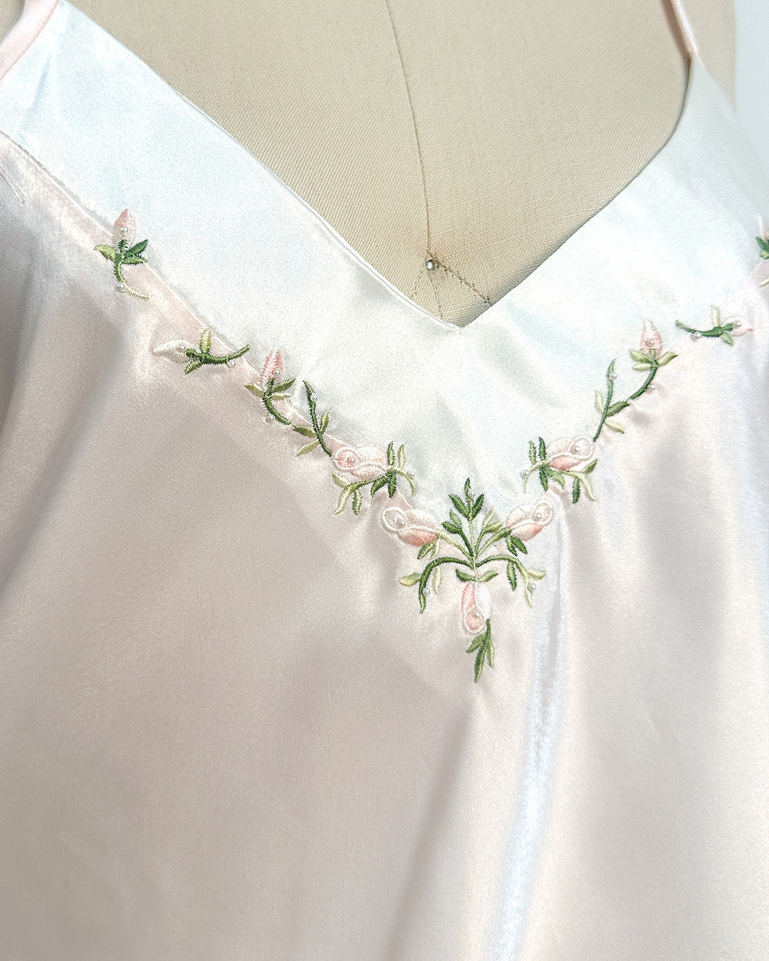 1980s Silky Slip with Pearls and Roses Accents / Medium