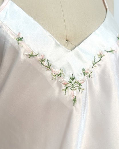1980s Silky Slip with Pearls and Roses Accents / Medium